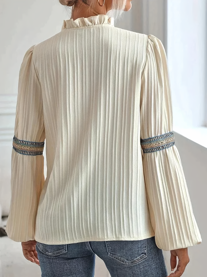 MWM | Boho Embroidered Pleated Blouse – Ivory Dream