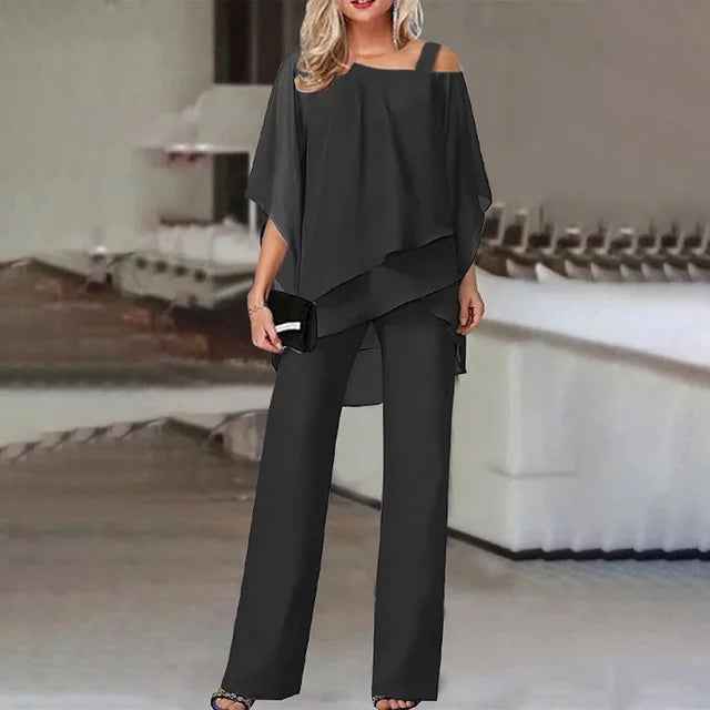 MWM | Capri Draped Co ord Set –  Off-Shoulder Top & Wide Leg Trousers