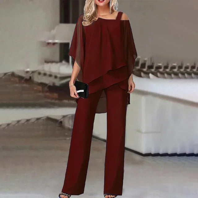 MWM | Capri Draped Co ord Set –  Off-Shoulder Top & Wide Leg Trousers