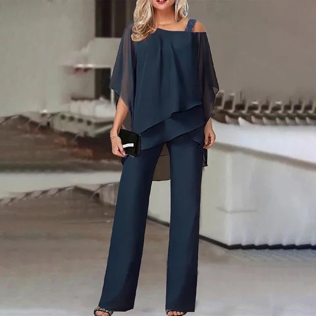 MWM | Capri Draped Co ord Set –  Off-Shoulder Top & Wide Leg Trousers