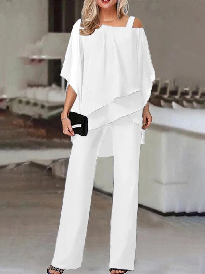 MWM | Capri Draped Co ord Set –  Off-Shoulder Top & Wide Leg Trousers
