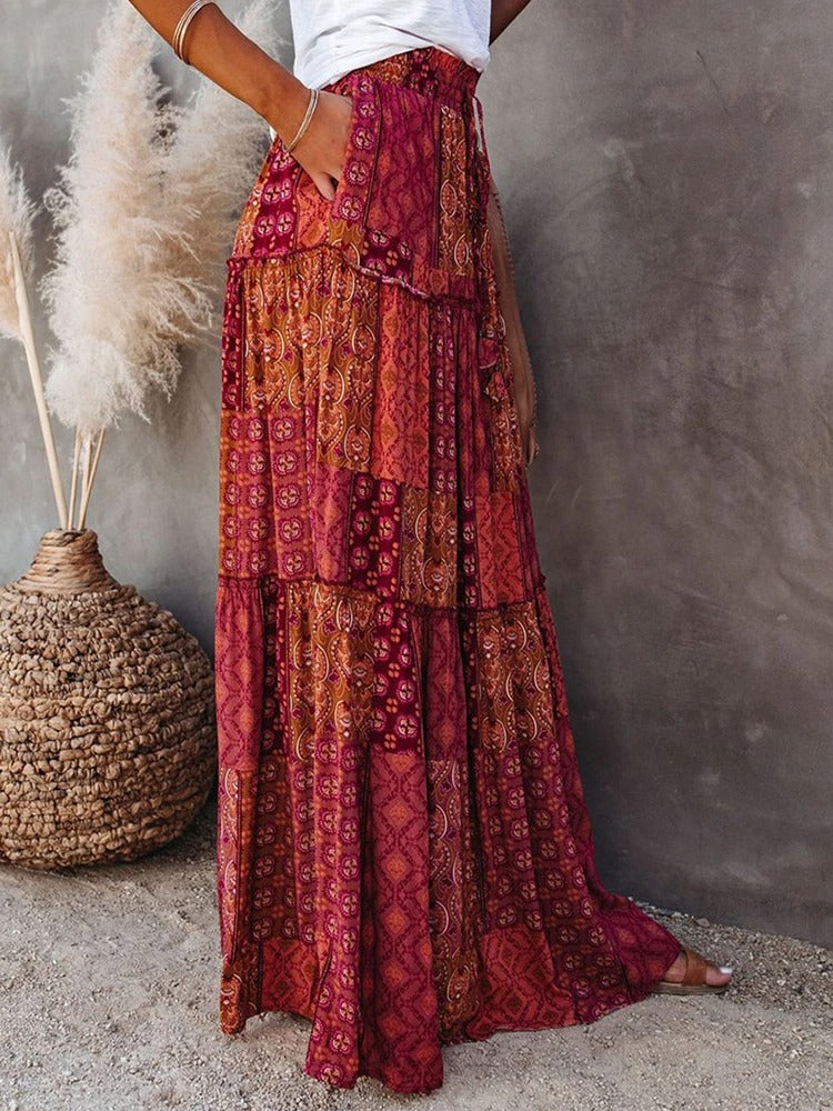 MWM | Maya Boho Patchwork Maxi Skirt – High Waist