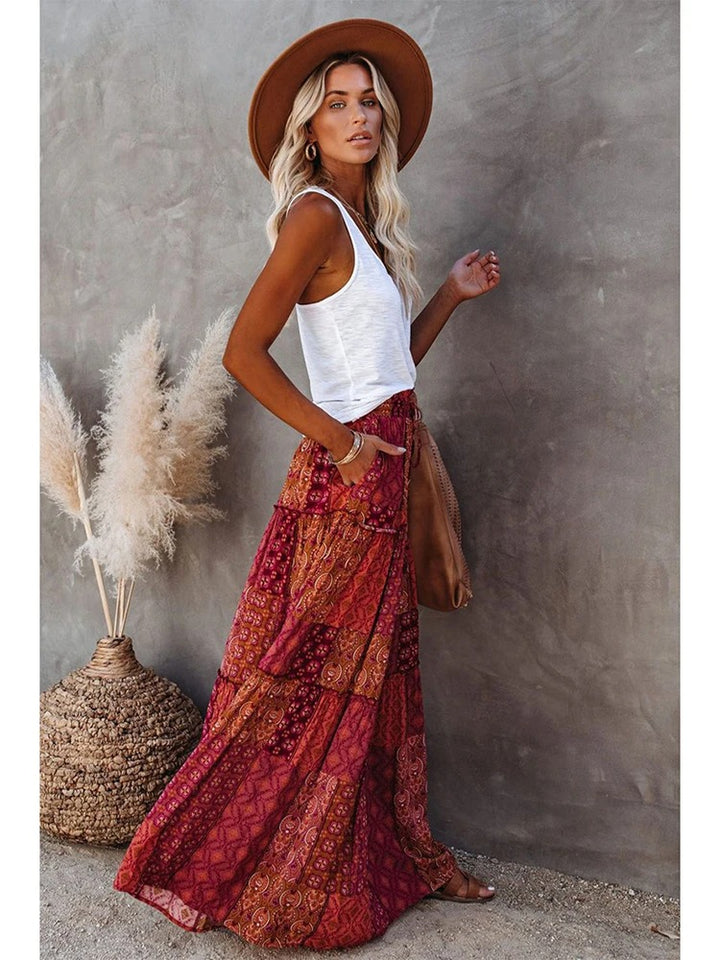 MWM | Maya Boho Patchwork Maxi Skirt – High Waist
