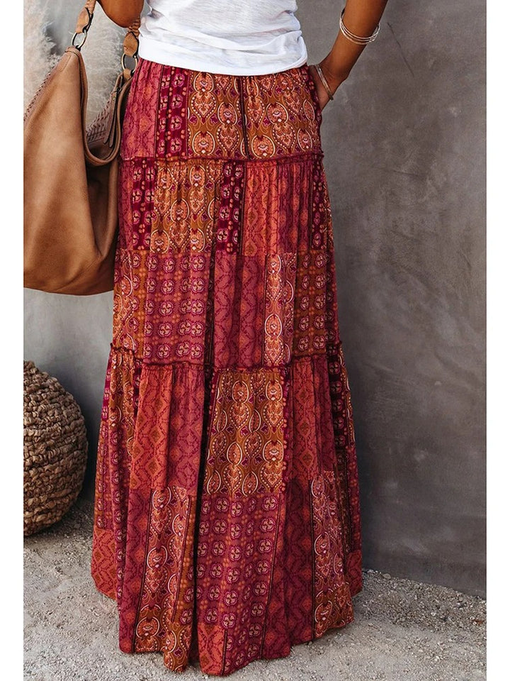 MWM | Maya Boho Patchwork Maxi Skirt – High Waist