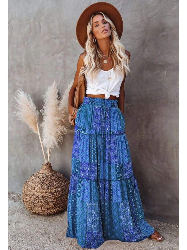 MWM | Maya Boho Patchwork Maxi Skirt – High Waist