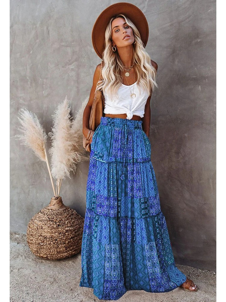 MWM | Maya Boho Patchwork Maxi Skirt – High Waist