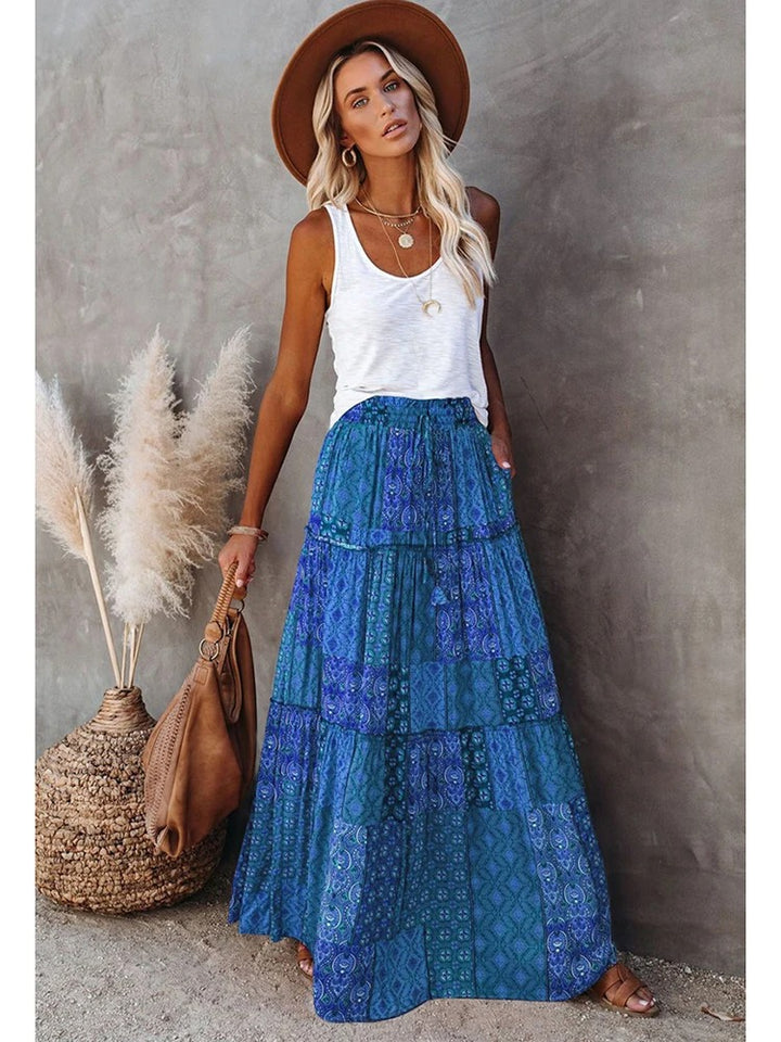 MWM | Maya Boho Patchwork Maxi Skirt – High Waist