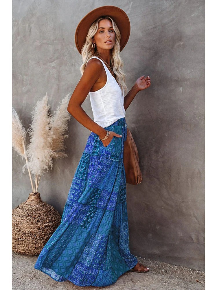 MWM | Maya Boho Patchwork Maxi Skirt – High Waist