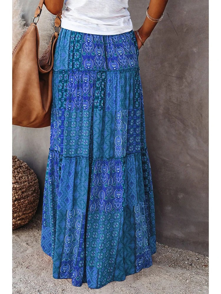 MWM | Maya Boho Patchwork Maxi Skirt – High Waist