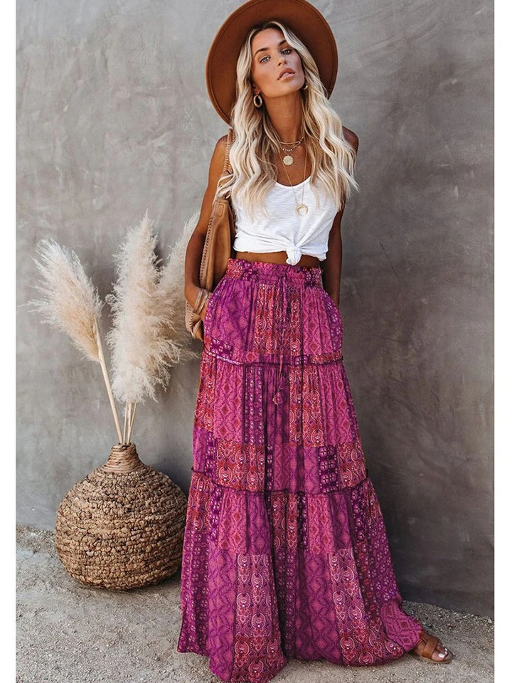 MWM | Maya Boho Patchwork Maxi Skirt – High Waist