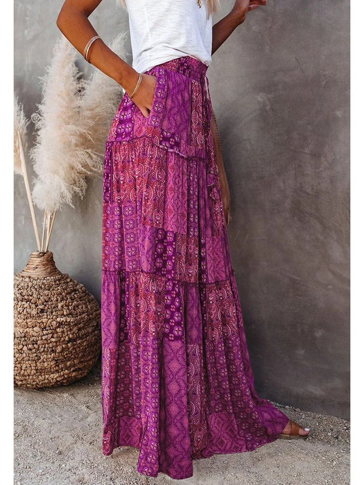 MWM | Maya Boho Patchwork Maxi Skirt – High Waist