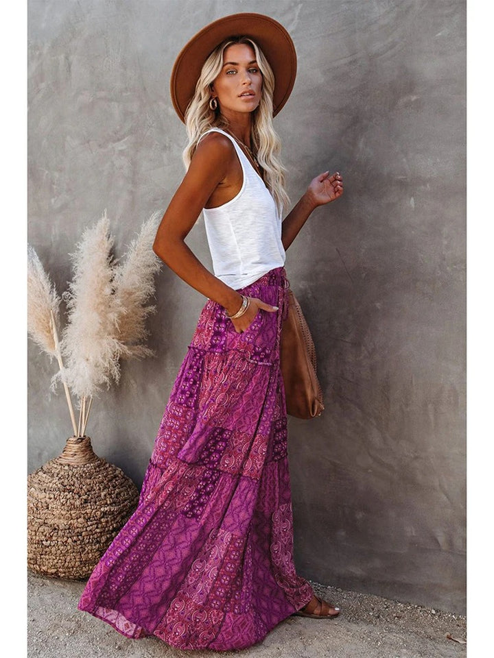 MWM | Maya Boho Patchwork Maxi Skirt – High Waist