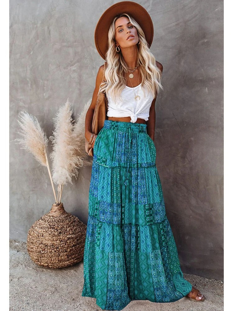 MWM | Maya Boho Patchwork Maxi Skirt – High Waist