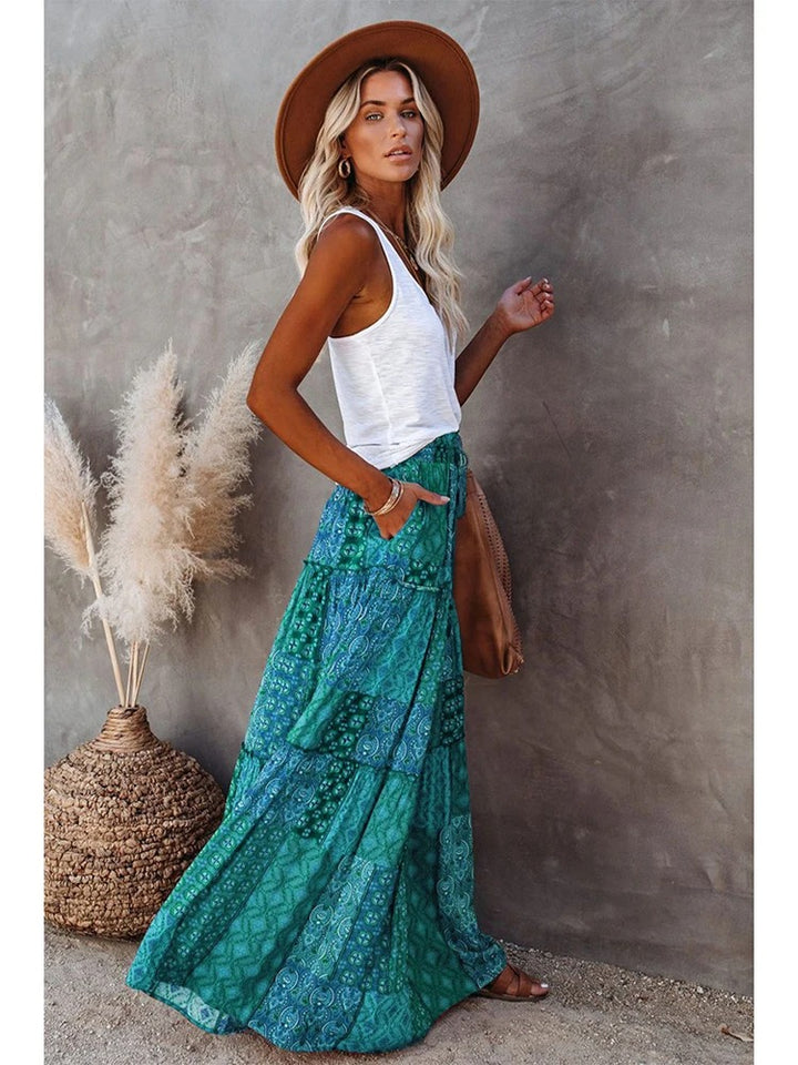 MWM | Maya Boho Patchwork Maxi Skirt – High Waist