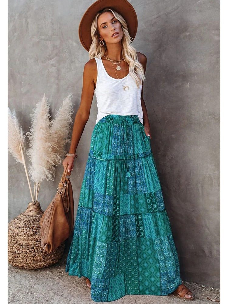 MWM | Maya Boho Patchwork Maxi Skirt – High Waist