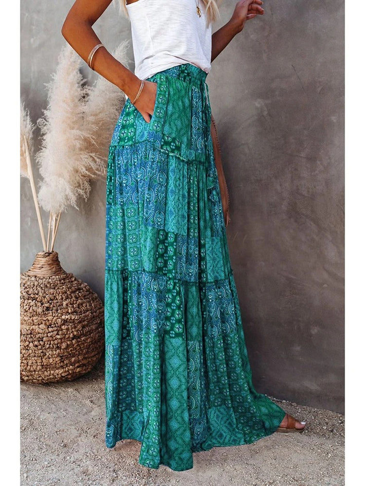 MWM | Maya Boho Patchwork Maxi Skirt – High Waist