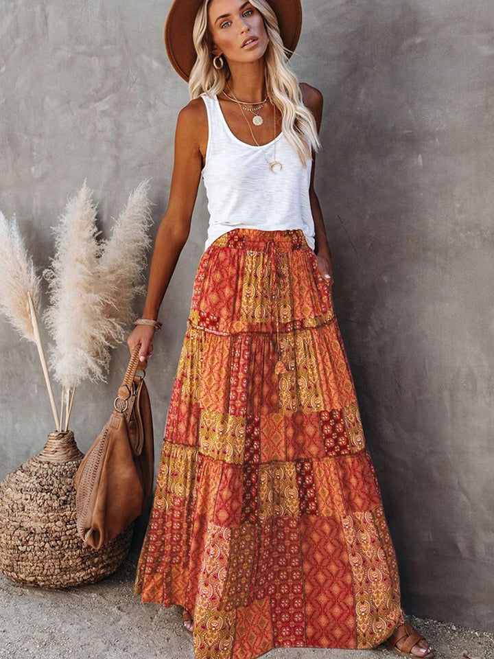 MWM | Maya Boho Patchwork Maxi Skirt – High Waist