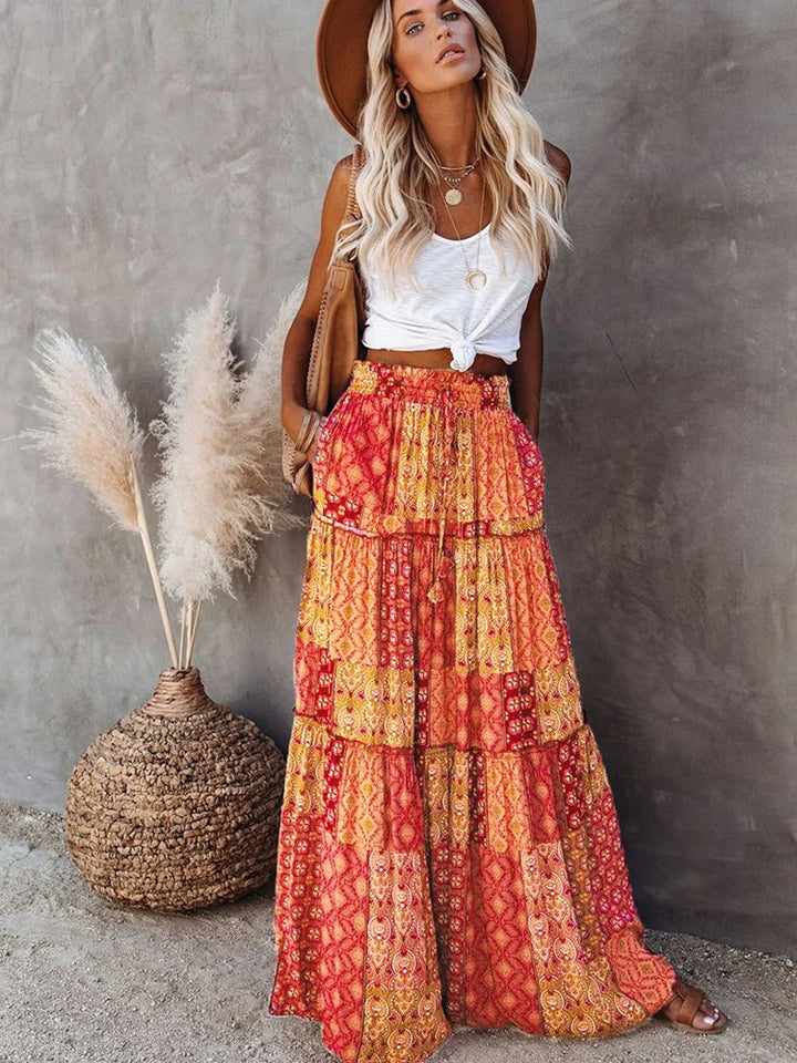 MWM | Maya Boho Patchwork Maxi Skirt – High Waist