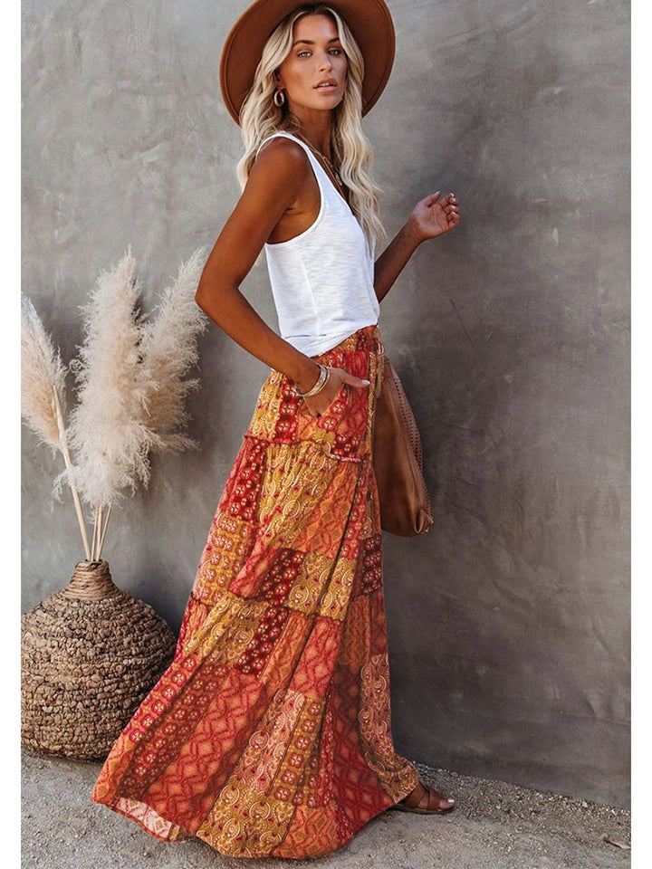 MWM | Maya Boho Patchwork Maxi Skirt – High Waist