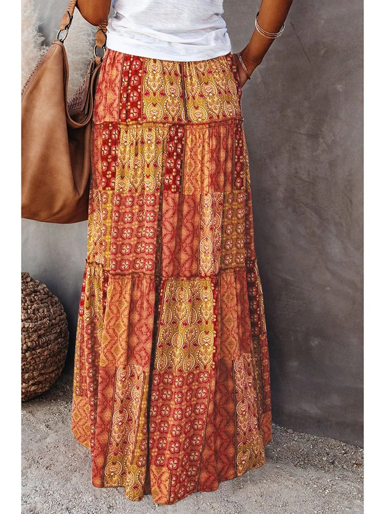 MWM | Maya Boho Patchwork Maxi Skirt – High Waist