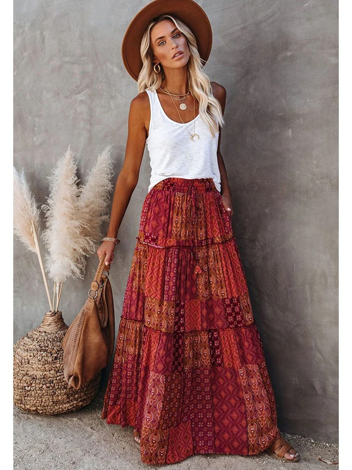 MWM | Maya Boho Patchwork Maxi Skirt – High Waist