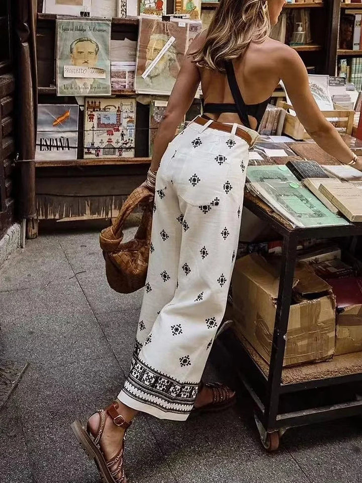 Embroidered Slim Linen Trousers in Lightweight Summer Style