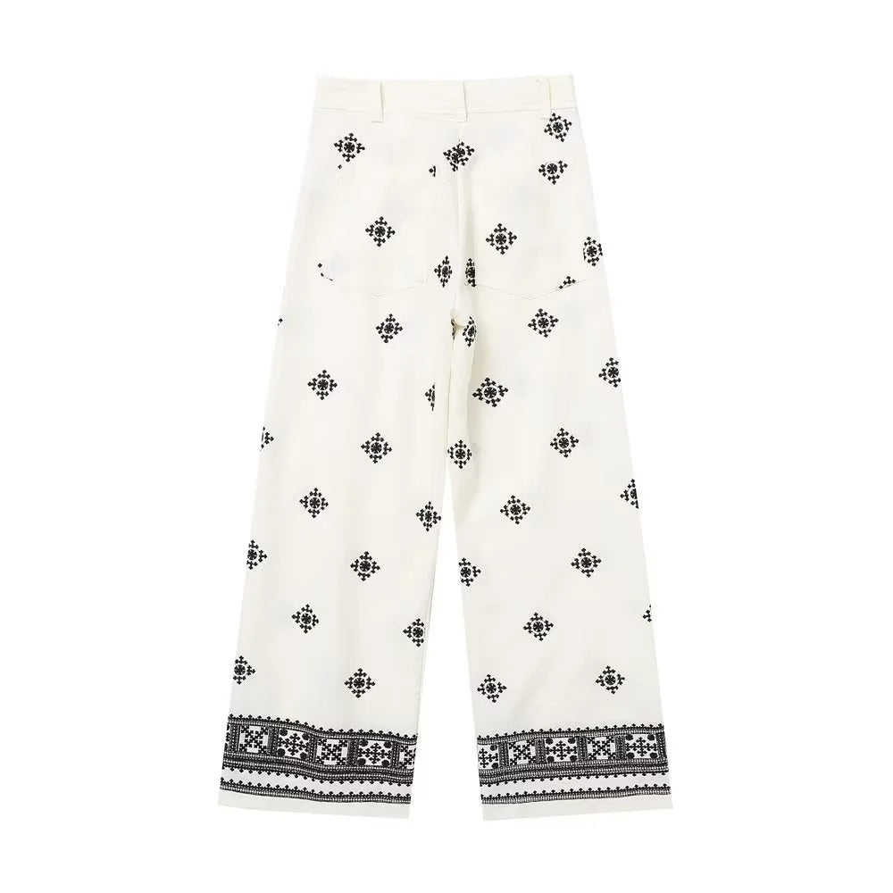 Embroidered Slim Linen Trousers in Lightweight Summer Style