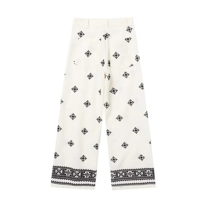 Embroidered Slim Linen Trousers in Lightweight Summer Style