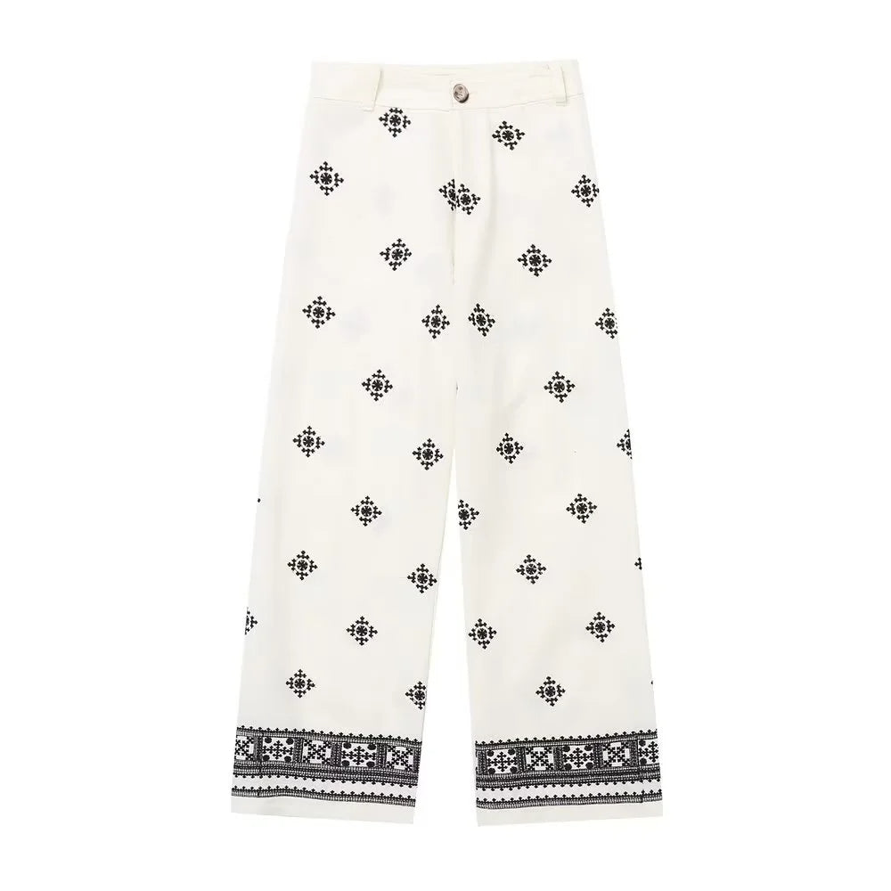 Embroidered Slim Linen Trousers in Lightweight Summer Style