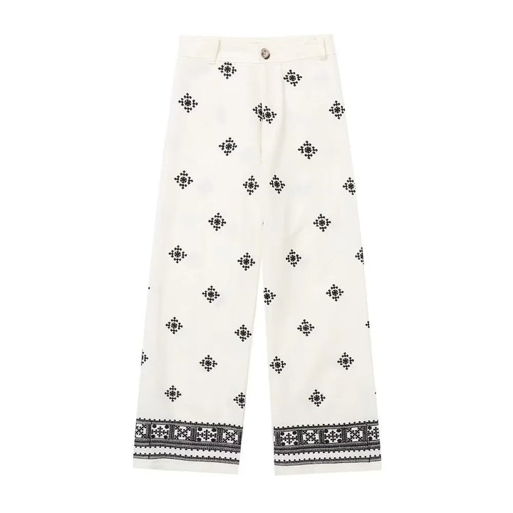 Embroidered Slim Linen Trousers in Lightweight Summer Style
