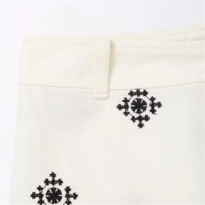 Embroidered Slim Linen Trousers in Lightweight Summer Style