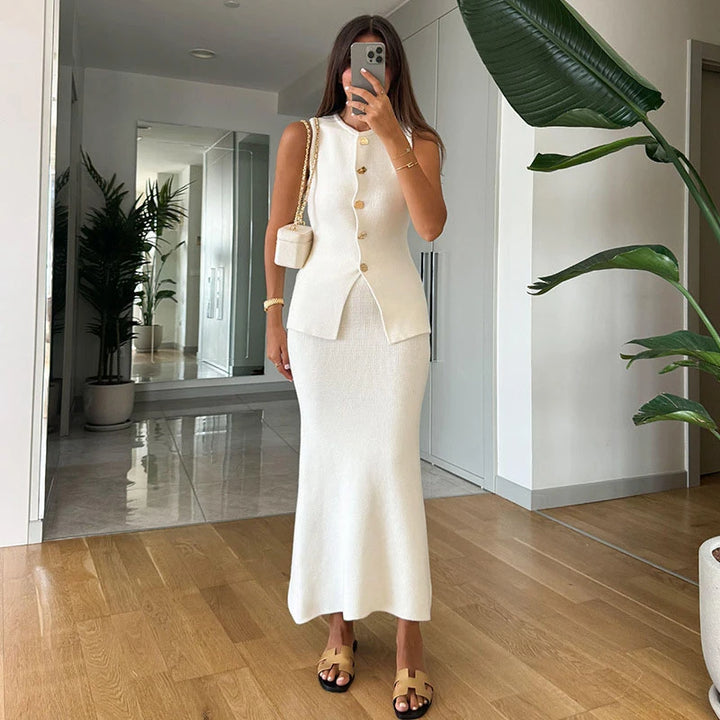 Cotton Knit Vest and Skirt Co-Ord Set – Effortless Boho Style