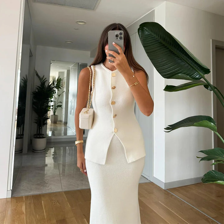 Cotton Knit Vest and Skirt Co-Ord Set – Effortless Boho Style
