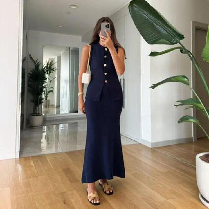 Cotton Knit Vest and Skirt Co-Ord Set – Effortless Boho Style