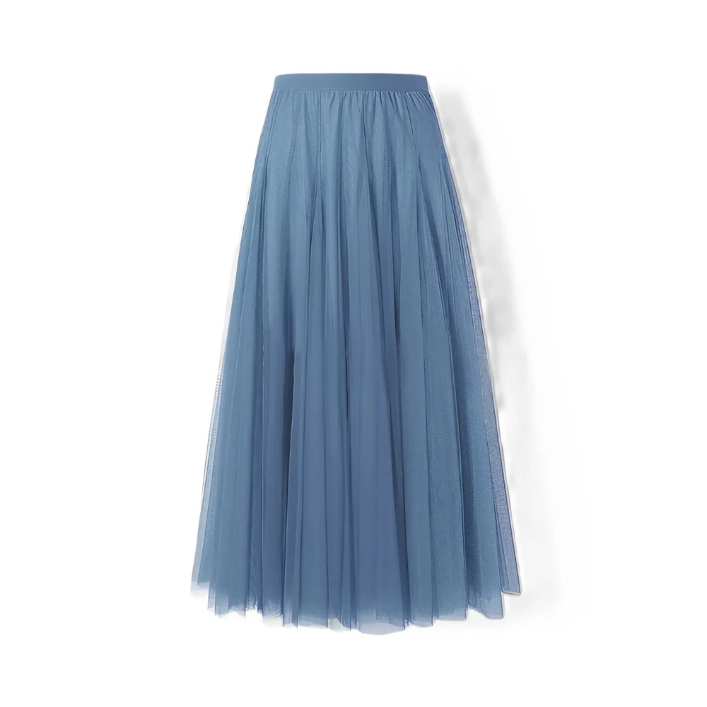 Long Pleated Tulle Skirt – Elastic Waist Maxi Skirt