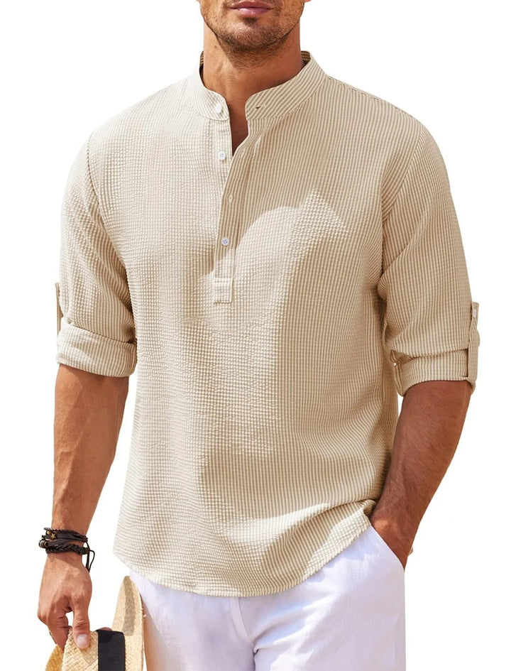 Men's Linen Sleeve Shirt – Casual Grandad Collar Top
