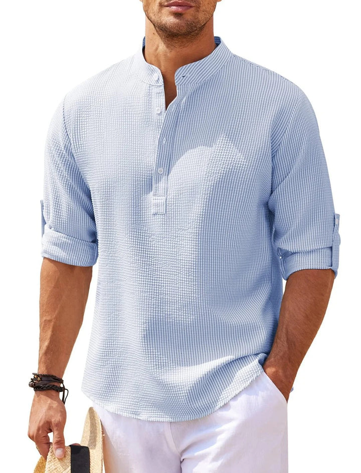 Men's Linen Sleeve Shirt – Casual Grandad Collar Top