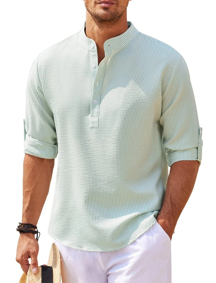 Men's Linen Sleeve Shirt – Casual Grandad Collar Top