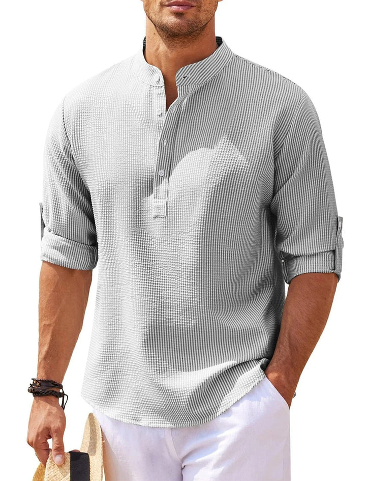 Men's Linen Sleeve Shirt – Casual Grandad Collar Top