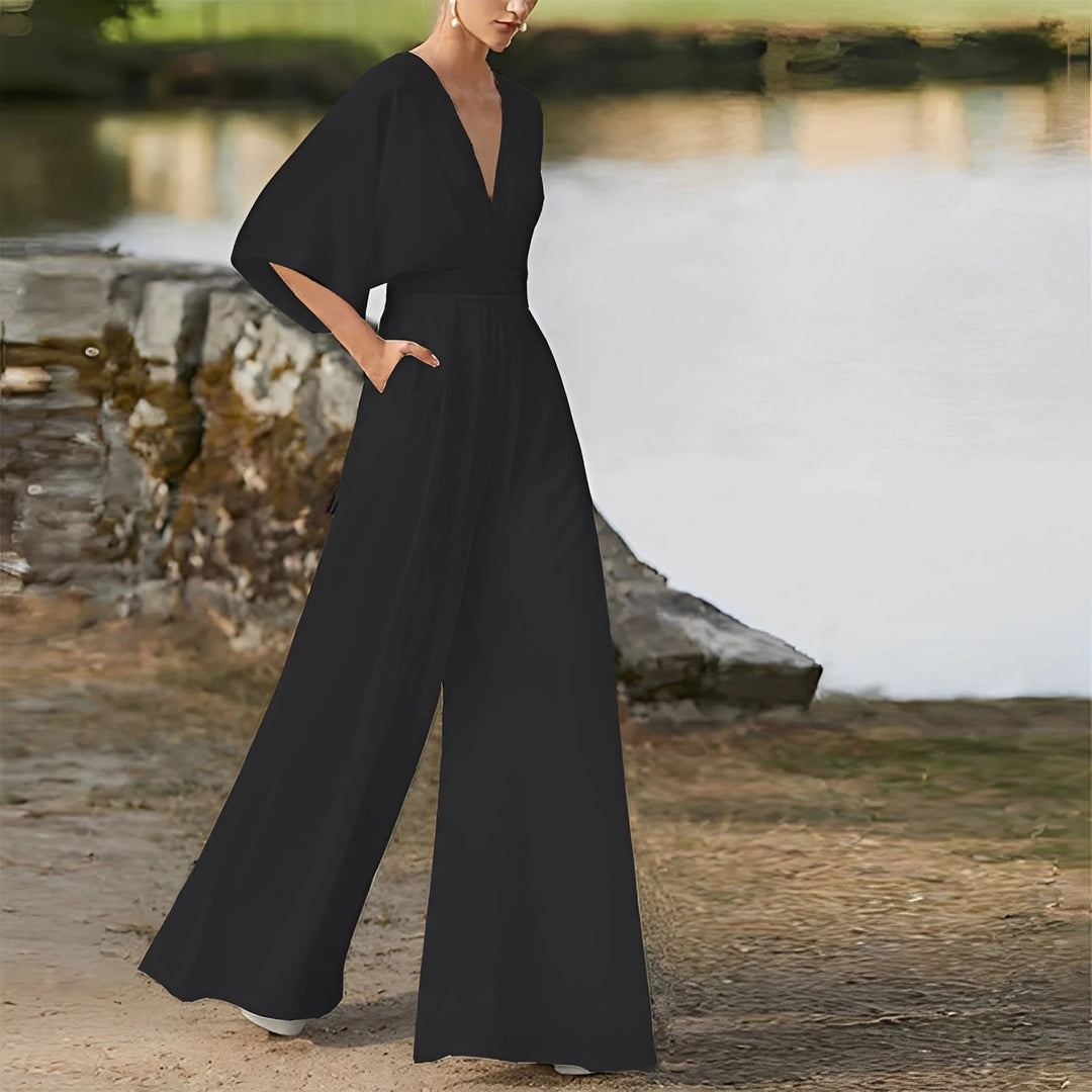 Wide Leg Jumpsuit – Elegant V-Neck Evening & Party Outfit