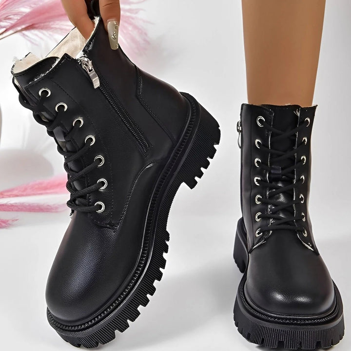 Lace-Up Ankle Boots – Side Zip Chunky Sole Combat Boots