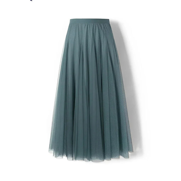 Long Pleated Tulle Skirt – Elastic Waist Maxi Skirt