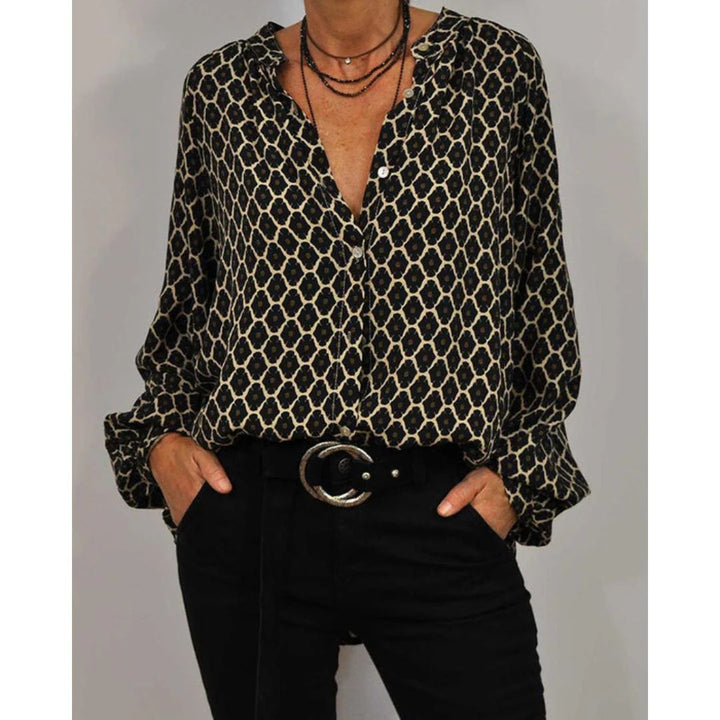 Casual Printed Blouse – Long Sleeve Loose Fit Button Down Shirt