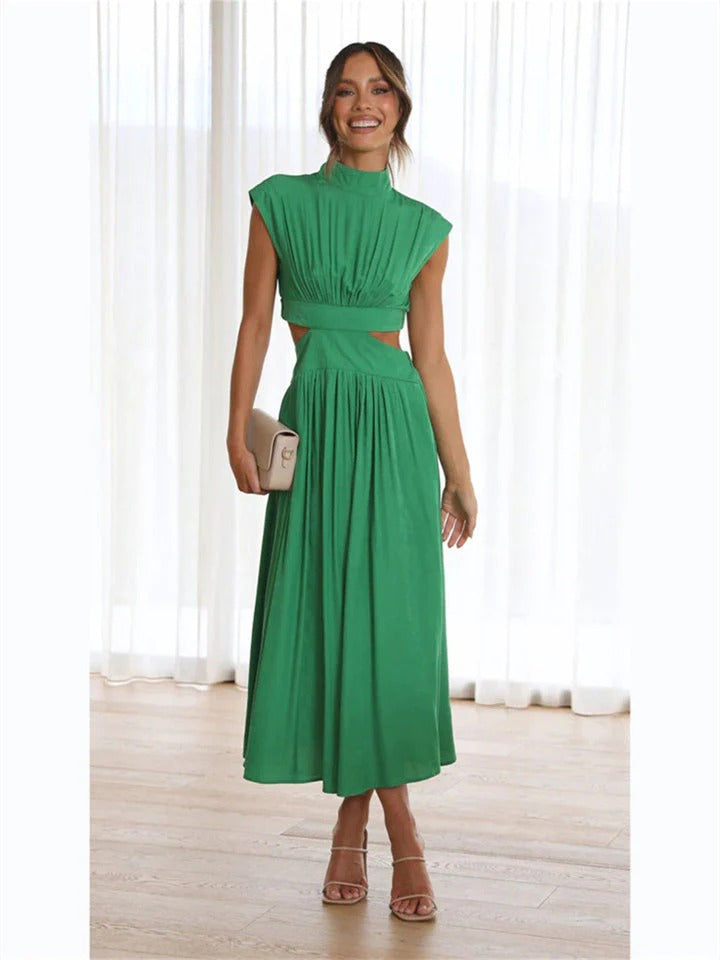 Elegant Maxi Dress with High Neck and Cut Out Waist – Formal & Evening Wear