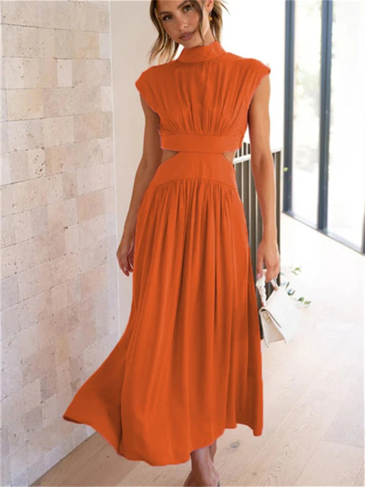 Elegant Maxi Dress with High Neck and Cut Out Waist – Formal & Evening Wear