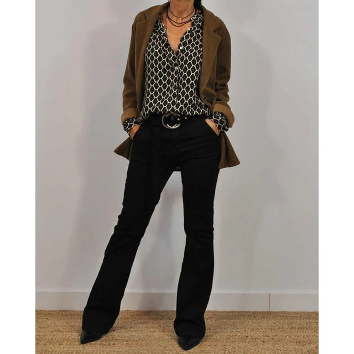 Casual Printed Blouse – Long Sleeve Loose Fit Button Down Shirt