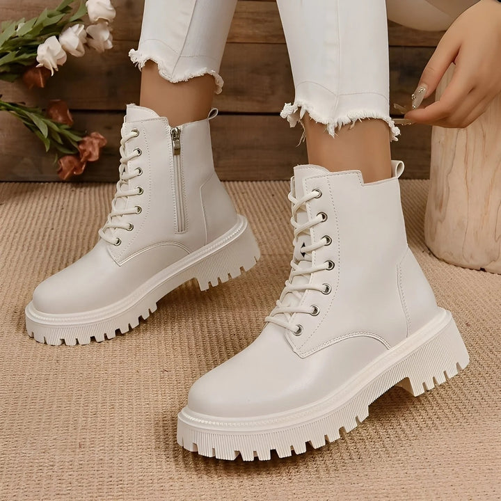 Lace-Up Ankle Boots – Side Zip Chunky Sole Combat Boots