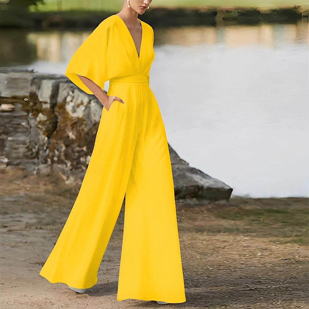 Wide Leg Jumpsuit – Elegant V-Neck Evening & Party Outfit