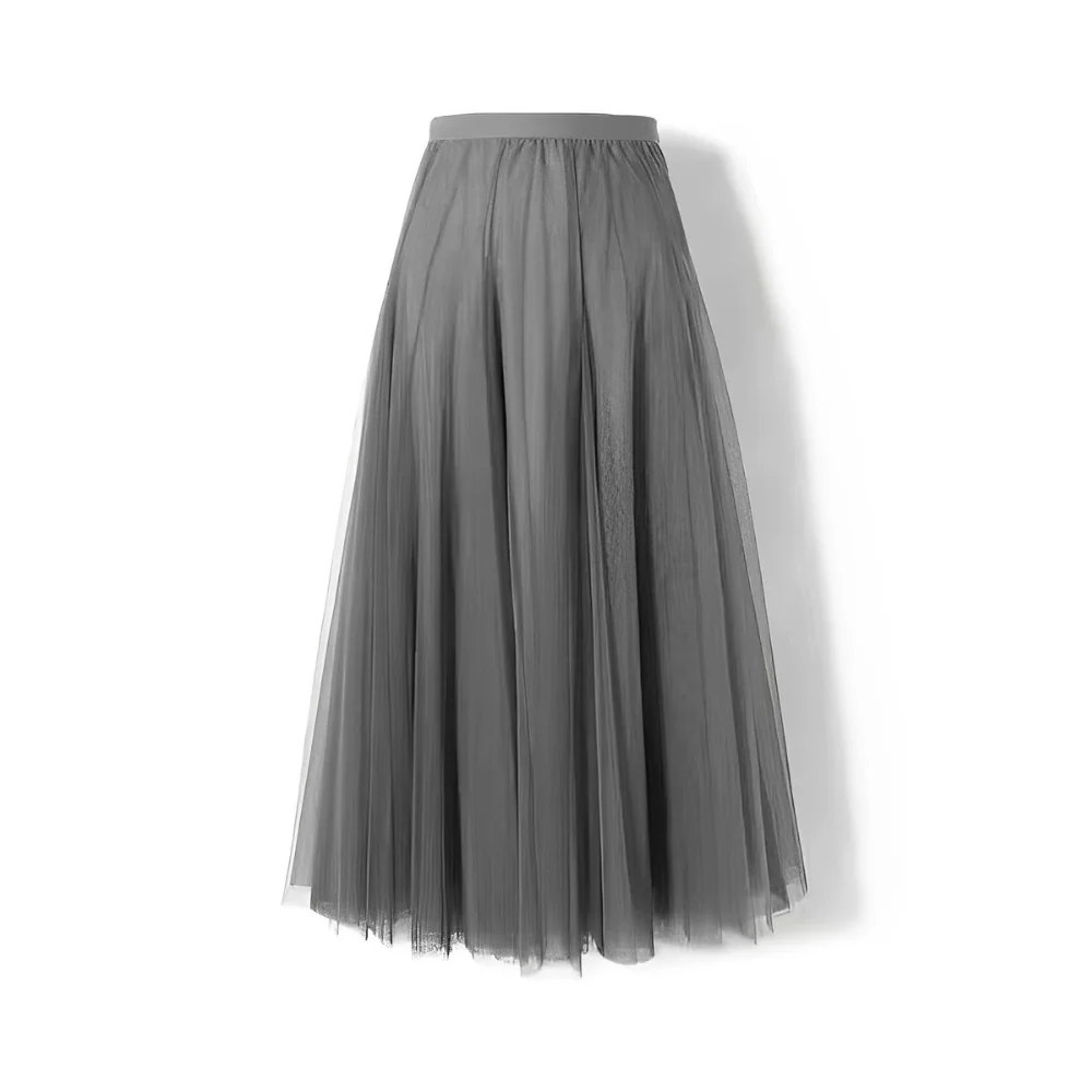 Long Pleated Tulle Skirt – Elastic Waist Maxi Skirt