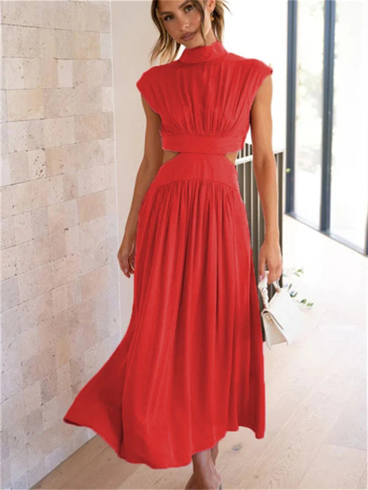 Elegant Maxi Dress with High Neck and Cut Out Waist – Formal & Evening Wear